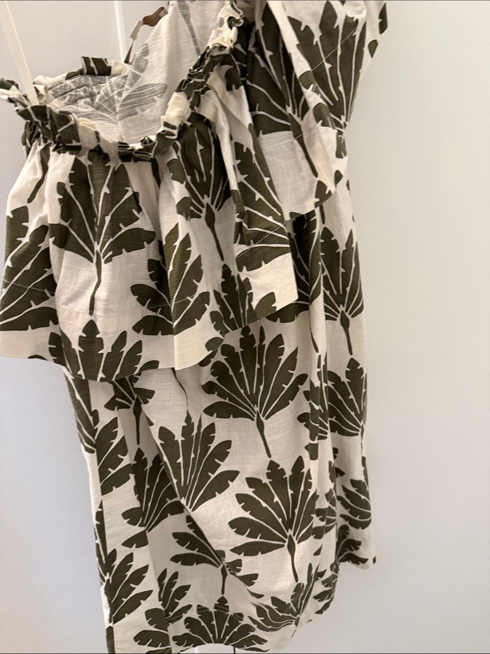 LOFT One-Shoulder Ruffle Dress in Olive Green and Cream - Picture 3 of 4